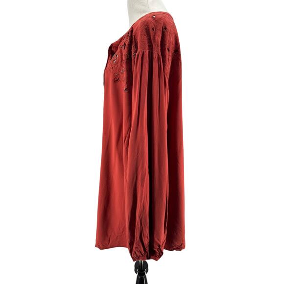 Torrid Women's Plus Rust Red Challis Beaded Long Sleeve Tunic Blouse Size 5 - Picture 2 of 6